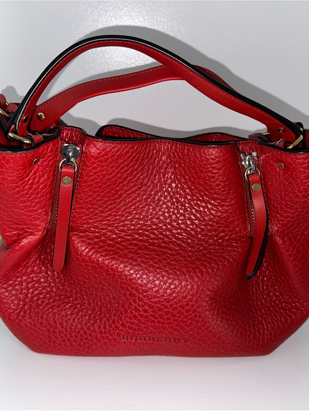 Burberry Red Textured Leather Shoulder Bag with Dual Handles